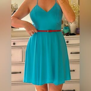 Express Halterneck Chiffon Fit & Flare Mini Dress Turquoise Womens Size 8